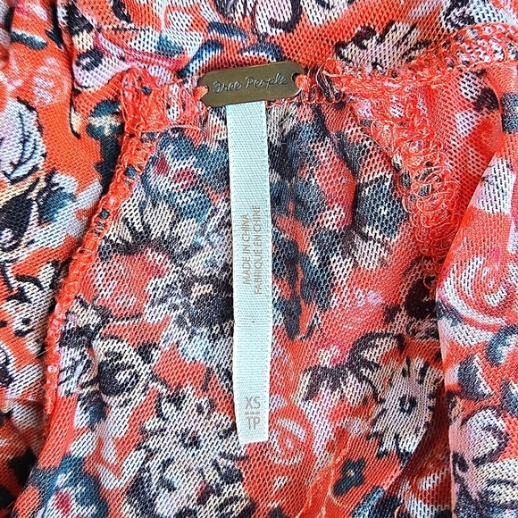 Free People All Dolled Up Red Floral Print Mesh Long Sleeve Crop Top, Size XS - Picture 9 of 10